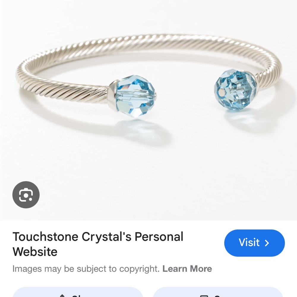 Touchstone Crystal Silver and Blue Cable Cuff Bracelet